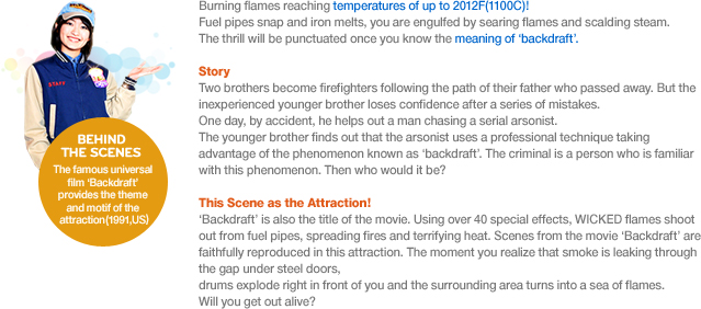 Burning flames reaching temperatures of up to 2012F(1100C)! Fuel pipes snap and iron melts, you are engulfed by searing flames and scalding steam. The thrill will be punctuated once you know the meaning of ‘backdraft’.