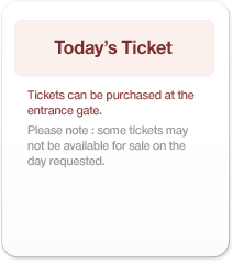 Today’s Ticket：Tickets can be purchased at the entrance gate. Please note: some tickets may not be available for sale on the day requested.
