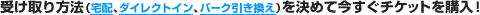 �󂯎����@�i��z�A�_�C���N�g�C���A�p�[�N���������j�����߂č������`�P�b�g���w��