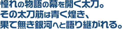 憧れの物語の幕を開く太刀。その太刀筋は青く煌き、果て無き銀河へと語り継がれる。