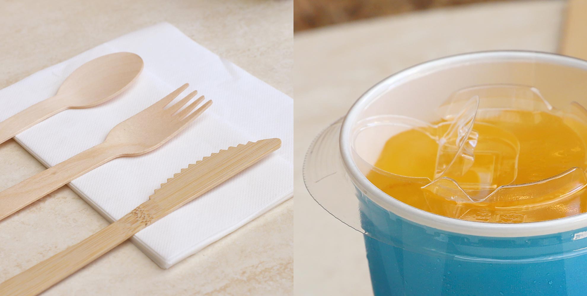 【Wooden cutlery and straw-less lids now offered】image