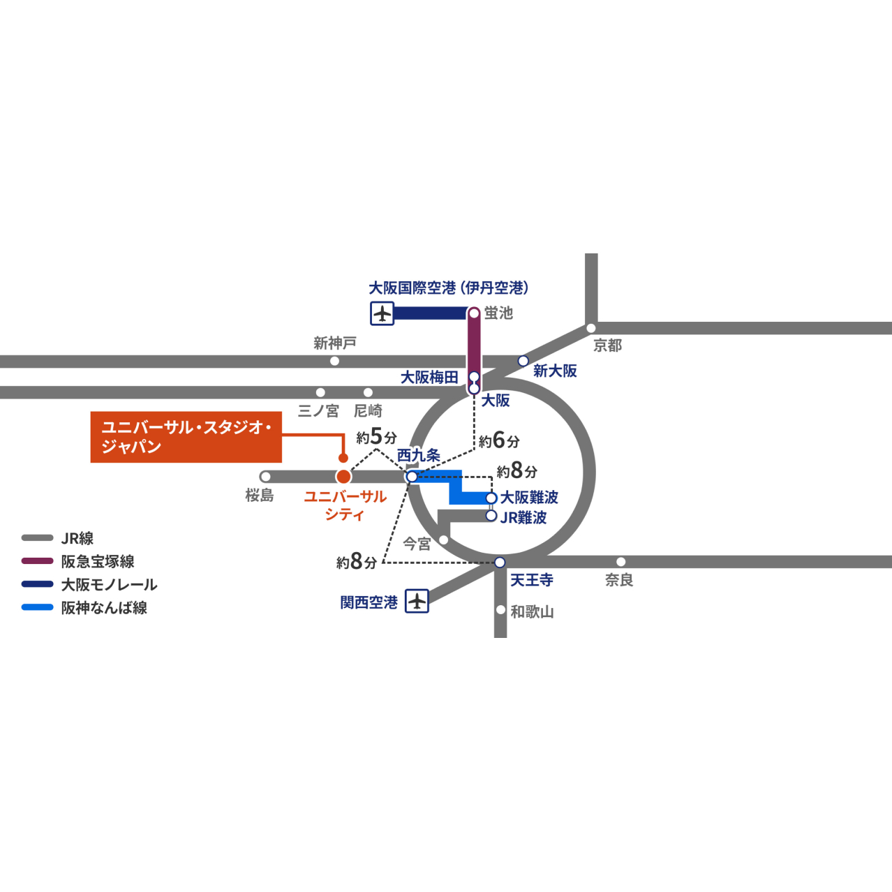 ユニバーサル・スタジオ・ジャパンの周辺路線図