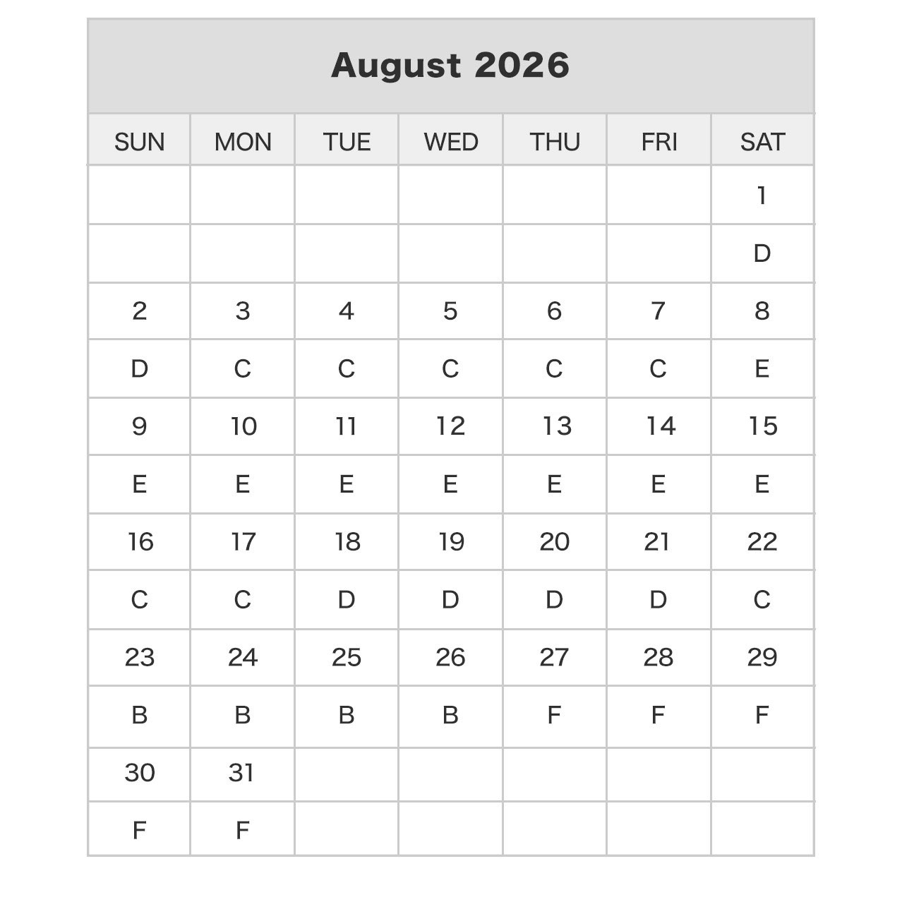 Studio Pass Price Calendar august2026