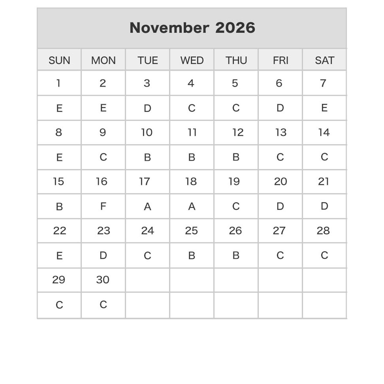 Studio Pass Price Calendar november2026