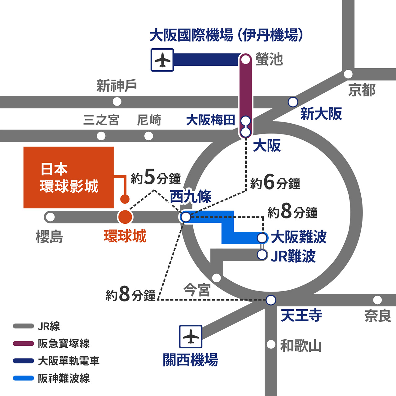日本環球影城的周邊路線圖